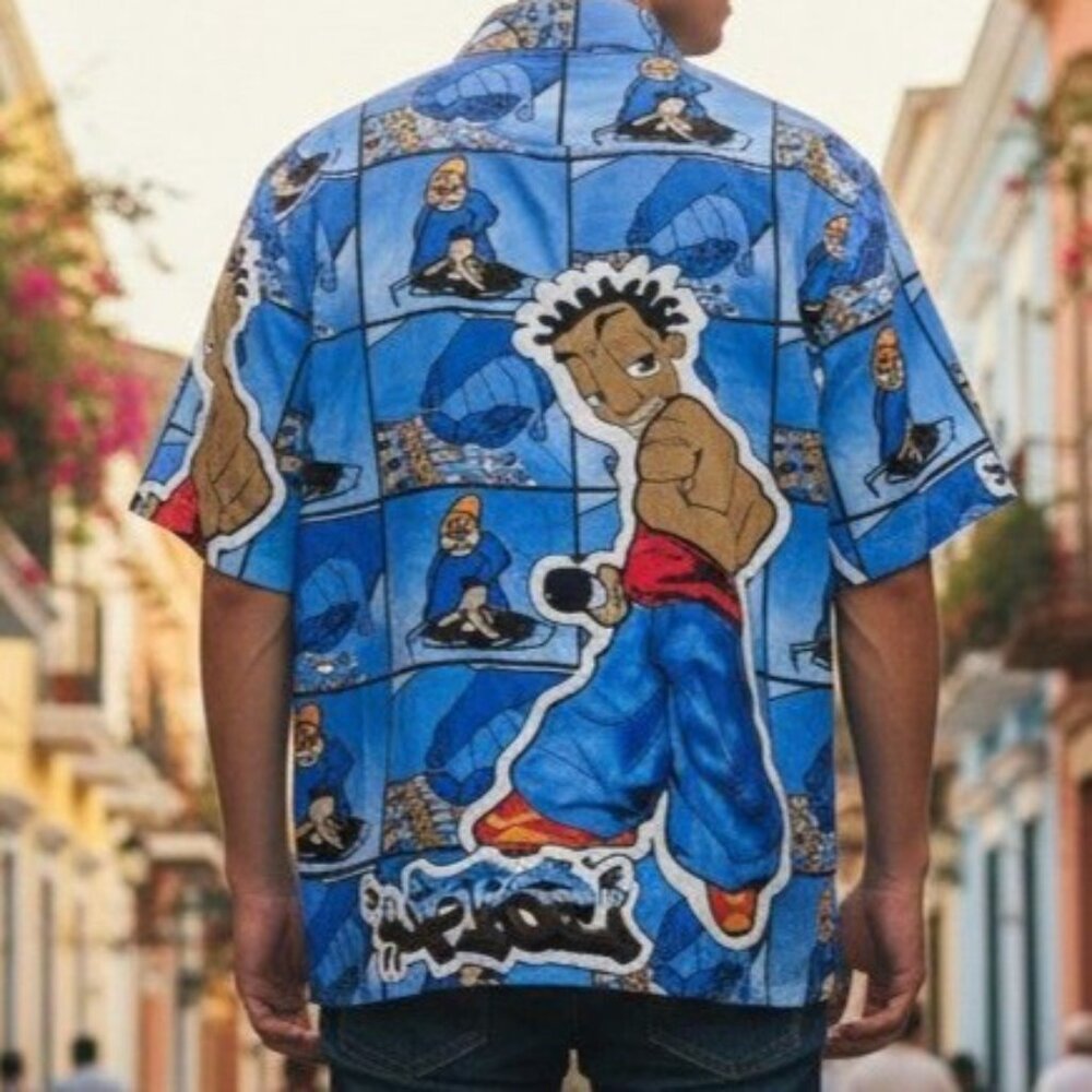 Vtg 90s Y2K  UP RO'S Allover Print Shirt Hip Hop DJ Urban Artist Rap Graffiti XL - Picture 4 of 16
